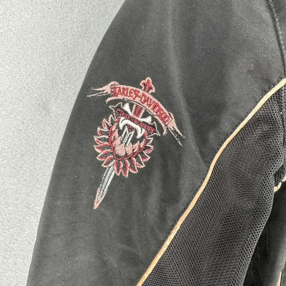 Harley-Davidson Jacket Womens XL Black Mesh Embroidered Motorcycle Riding Zip - Picture 7 of 12